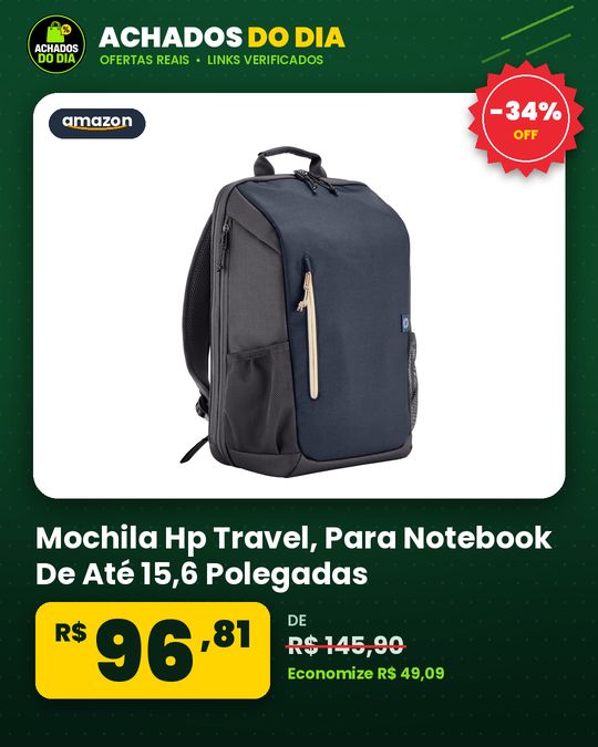 Mochila Hp Travel, Para Notebook De Até 15,6 Polegadas, Multi-compartimentos, Expansível Até 21l