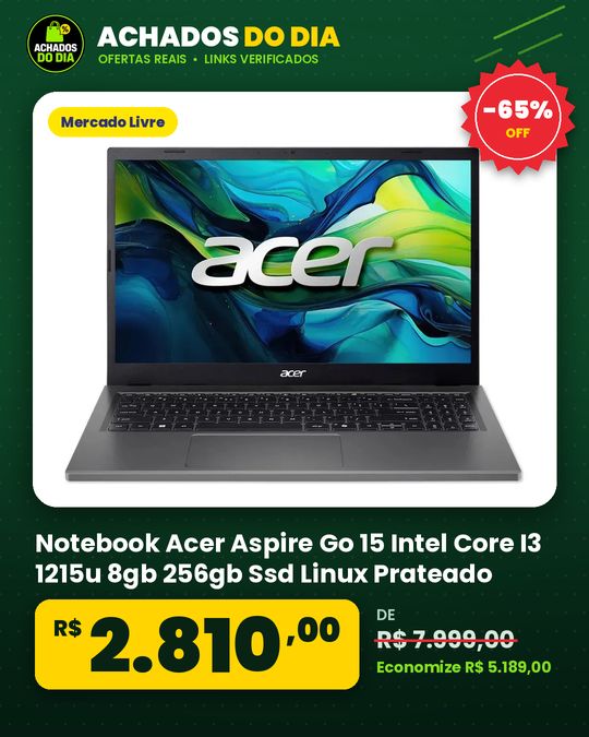 Notebook Acer Aspire Go 15 Intel Core I3 1215u 8gb 256gb Ssd Linux Prateado