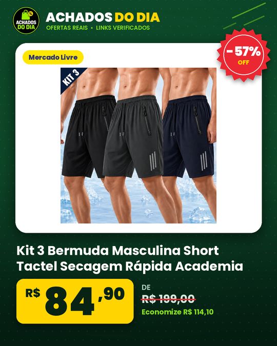 Kit 3 Bermuda Masculina Short Tactel Secagem Rápida Academia