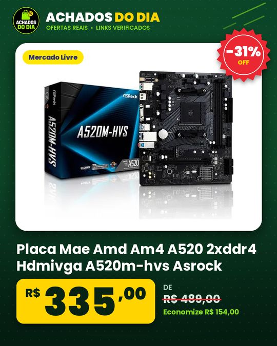 Placa Mae Amd Am4 A520 2xddr4 Hdmivga A520m-hvs Asrock