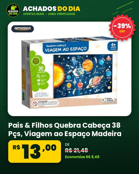 Pais & Filhos Quebra Cabeça 38 Pçs, Viagem ao Espaço Madeira