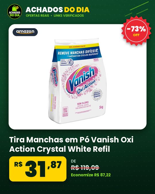 Tira Manchas em Pó Vanish Oxi Action Crystal White Refil 1kg para Roupas Brancas, Sem Cloro, com Percarbonato