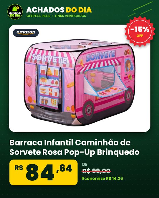 Barraca Infantil Caminhão de Sorvete Rosa Pop-Up Brinquedo Educativo de Faz de Conta para Meninas e Meninos
