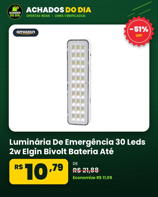 Luminária De Emergência 30 Leds 2w Elgin Bivolt Bateria Até 6 Horas Luz Branca Fria