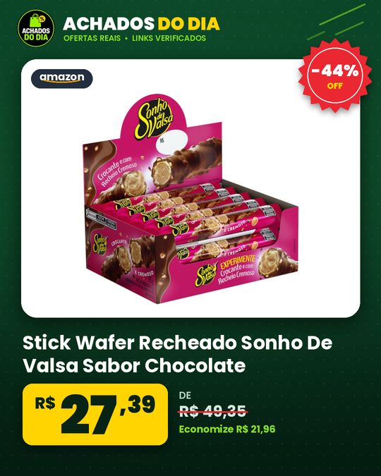 Stick Wafer Recheado Sonho De Valsa Sabor Chocolate - Display Com 15 Unidades De 25g