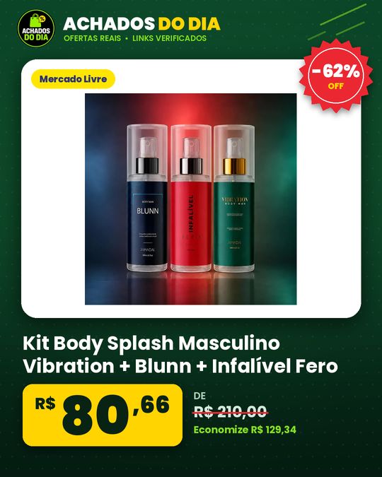 Kit Body Splash Masculino Vibration + Blunn + Infalível Fero