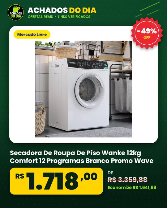 Secadora De Roupa De Piso Wanke 12kg Comfort 12 Programas Branco Promo Wave