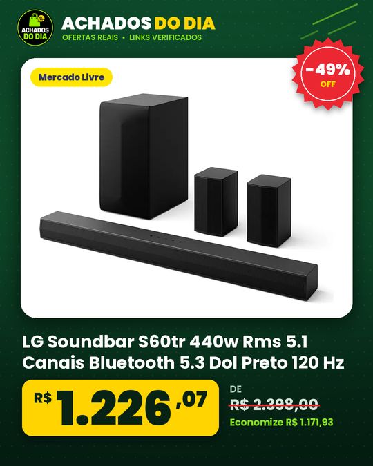 LG Soundbar S60tr 440w Rms 5.1 Canais Bluetooth 5.3 Dol Preto 120 Hz