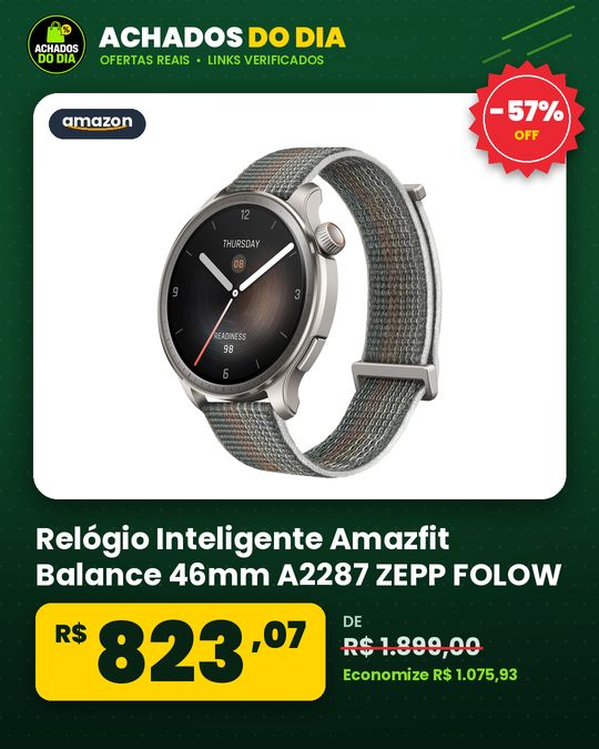 Relógio Inteligente Amazfit Balance 46mm A2287 ZEPP FOLOW Composição Corporal GPS Step Tracking Alexa Built-In Ch