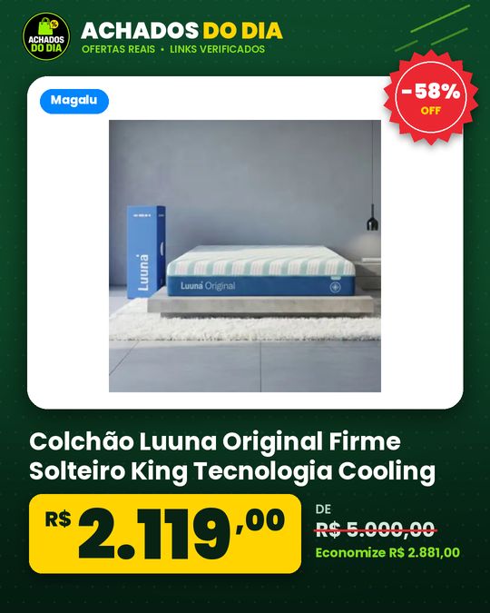 Colchão Luuna Original Firme Solteiro King Tecnologia Cooling, Espuma 26cm com Bloqueio de Movimento