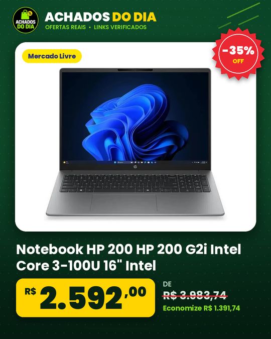 Notebook HP 200 HP 200 G2i Intel Core 3-100U 16" Intel Graphics RAM 8GB (1x8GB) DDR5 SSD 256GB PCIe4x4 Windows 11 Home SL
