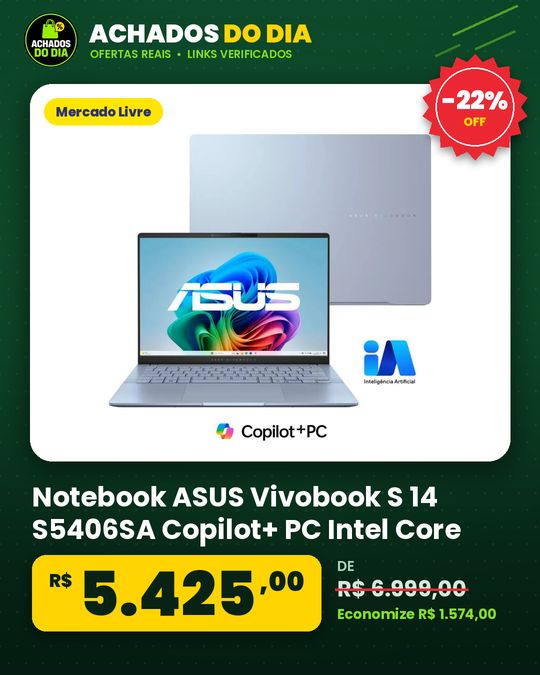 Notebook ASUS Vivobook S 14 S5406SA Copilot+ PC Intel Core Ultra 7 256 V 16GB RAM 512GB SSD Windows 11 Home