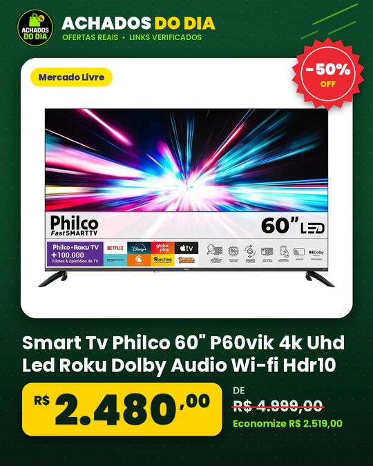 Smart Tv Philco 60" P60vik 4k Uhd Led Roku Dolby Audio Wi-fi Hdr10