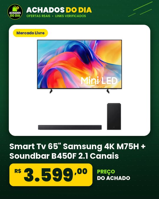 Smart Tv 65" Samsung 4K M75H + Soundbar B450F 2.1 Canais