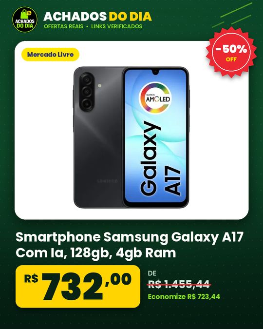 Smartphone Samsung Galaxy A17 Com Ia, 128gb, 4gb Ram, Câm De 50mp, Tela De 6.7", Nfc, Ip54 - Preto