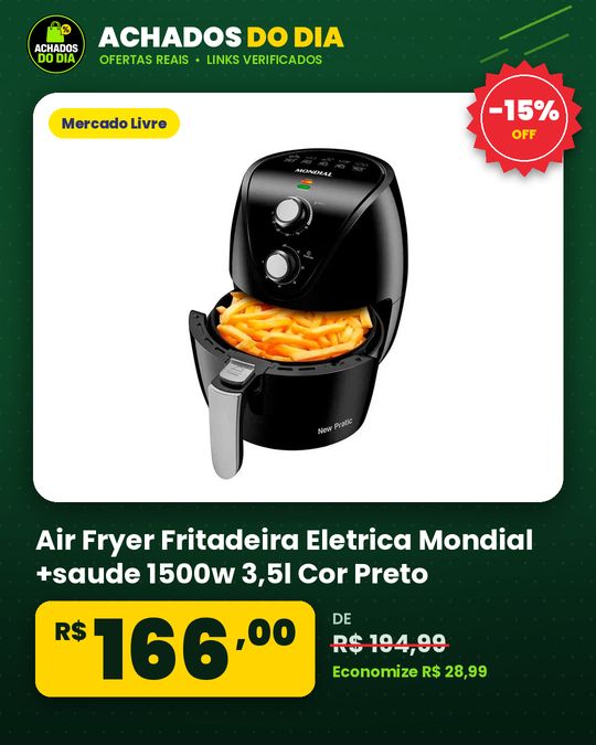 Air Fryer Fritadeira Eletrica Mondial +saude 1500w 3,5l Cor Preto