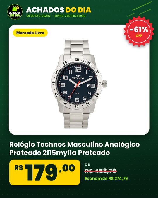 Relógio Technos Masculino Analógico Prateado 2115myi1a Prateado