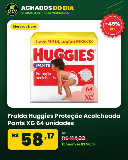 Fralda Huggies Proteção Acolchoada Pants XG 64 unidades