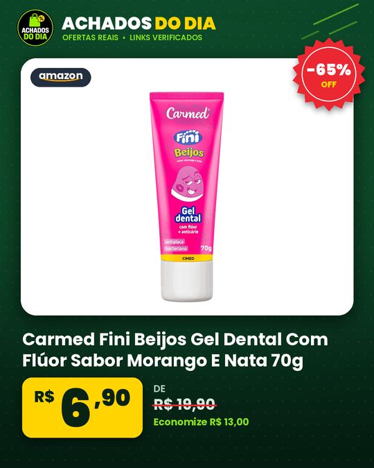Carmed Fini Beijos Gel Dental Com Flúor Sabor Morango E Nata 70g