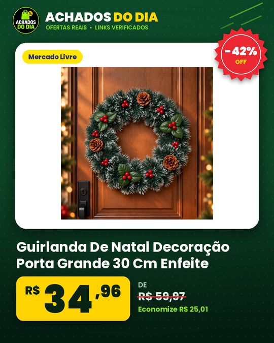 Guirlanda De Natal Decoração Porta Grande 30 Cm Enfeite Luxo Nevada Com Pinhas