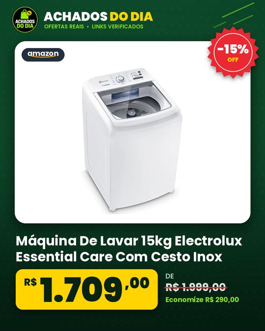 Máquina De Lavar 15kg Electrolux Essential Care Com Cesto Inox, Jet&clean E Ultra Filter (led15) 220v