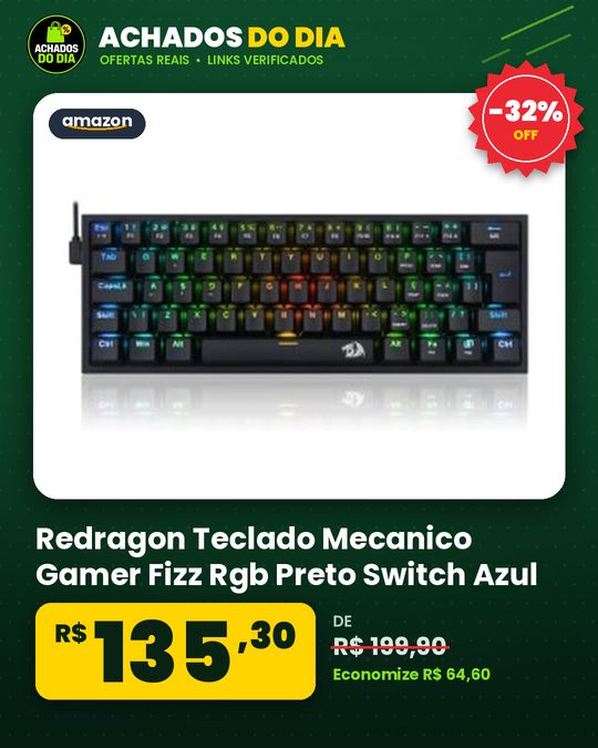 Redragon Teclado Mecanico Gamer Fizz Rgb Preto Switch Azul