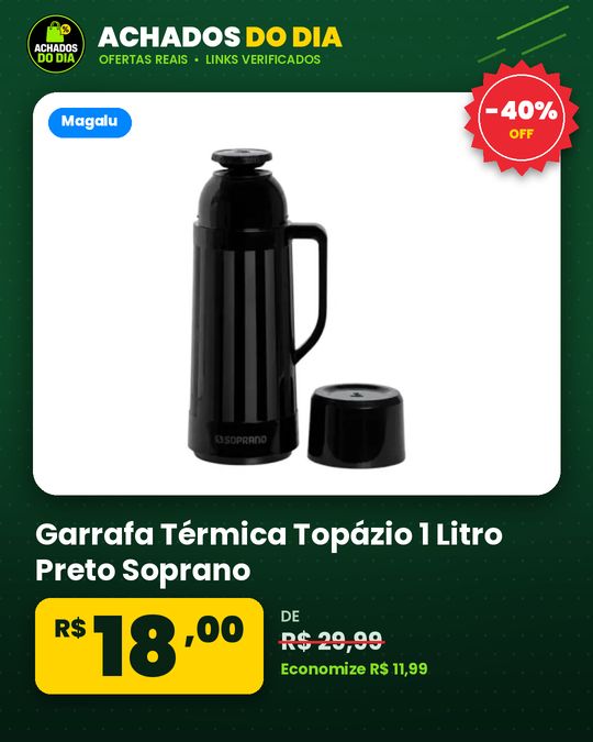 Garrafa Térmica Topázio 1 Litro Preto Soprano