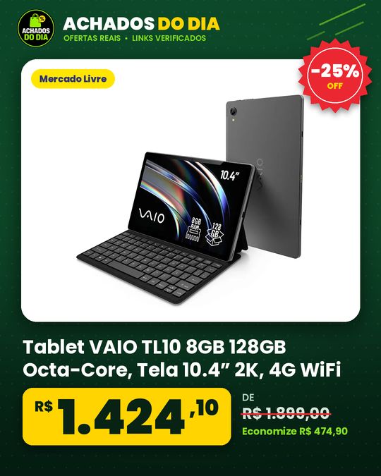 Tablet VAIO TL10 8GB 128GB Octa-Core, Tela 10.4” 2K, 4G WiFi, Câmera 8MP + Selfie 5MP, 7000mAh, Android 13