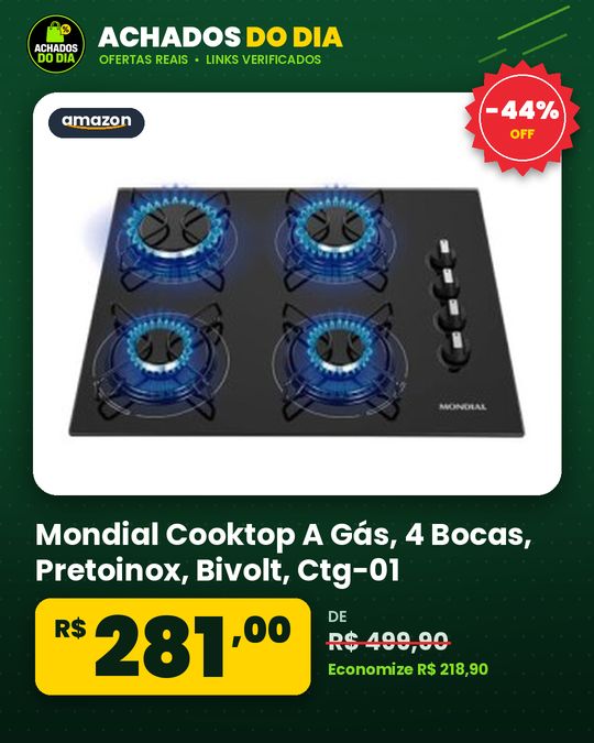 Mondial Cooktop A Gás, 4 Bocas, Pretoinox, Bivolt - Ctg-01