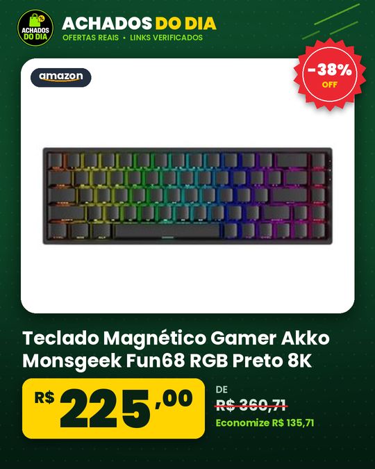 Teclado Magnético Gamer Akko Monsgeek Fun68 RGB Preto 8K Switch Akko Glare Linear Hall Effect ANSI Rapid