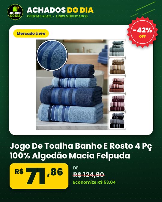 Jogo De Toalha Banho E Rosto 4 Pç 100% Algodão Macia Felpuda