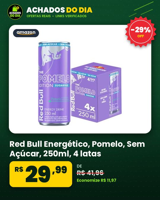 Red Bull Energético, Pomelo, Sem Açúcar, 250ml, 4 latas