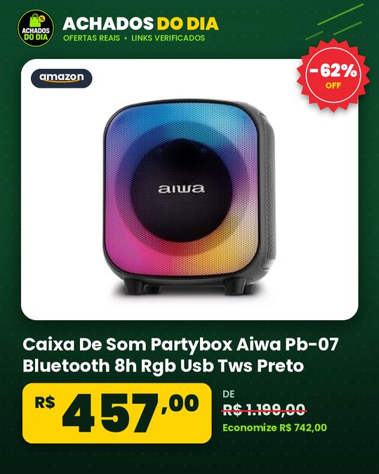 Caixa De Som Partybox Aiwa Pb-07 Bluetooth 8h Rgb Usb Tws Preto