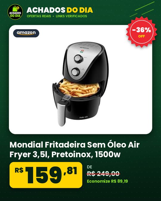 Mondial Fritadeira Sem Óleo Air Fryer 3,5l, Pretoinox, 1500w, 110v - Af-30 I