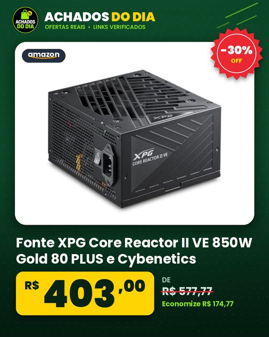 Fonte XPG Core Reactor II VE 850W Gold 80 PLUS e Cybenetics, totalmente modular
