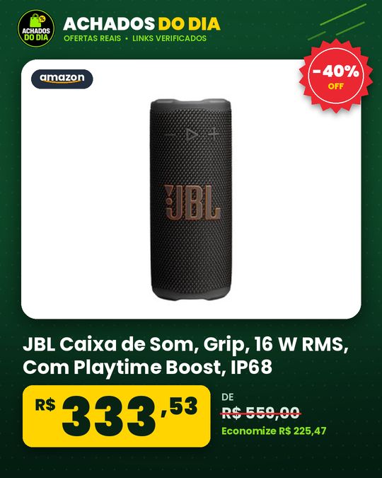 JBL, Caixa de Som, Grip, 16 W RMS, Com Playtime Boost, IP68, Portátil - Preto