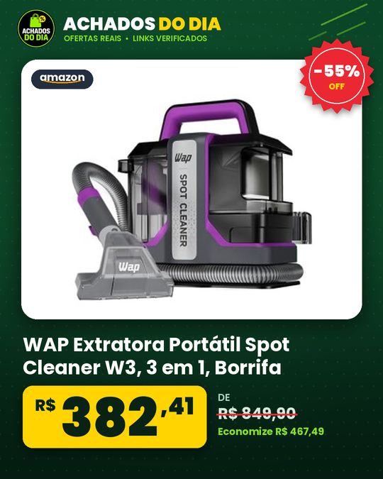 WAP Extratora Portátil Spot Cleaner W3, 3 em 1, Borrifa, Esfrega e Extrai, com Sistema de Autolimpeza