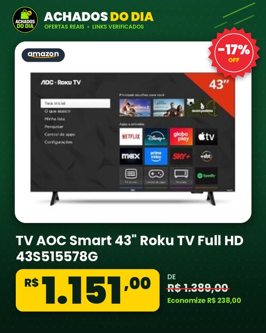 TV AOC Smart 43" Roku TV Full HD 43S515578G