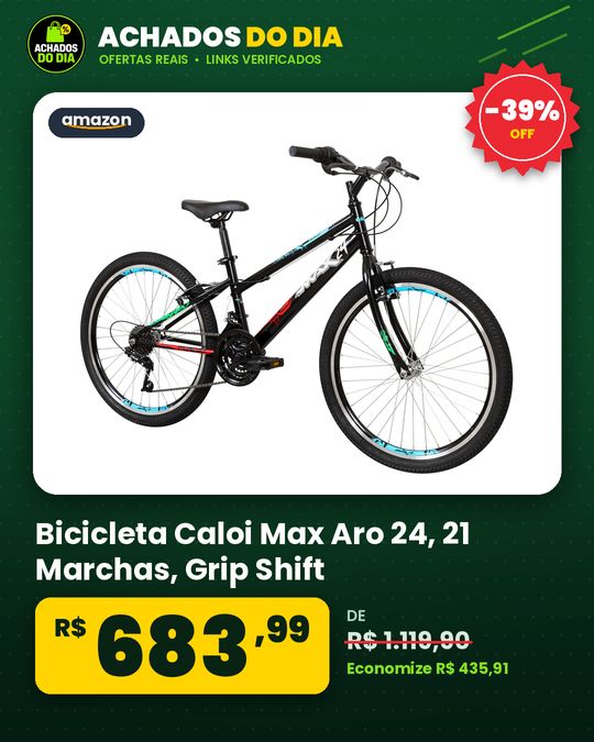 Bicicleta Caloi Max Aro 24, 21 Marchas, Grip Shift, Freio V-Brake, Aros de Alumínio Parede Dupla