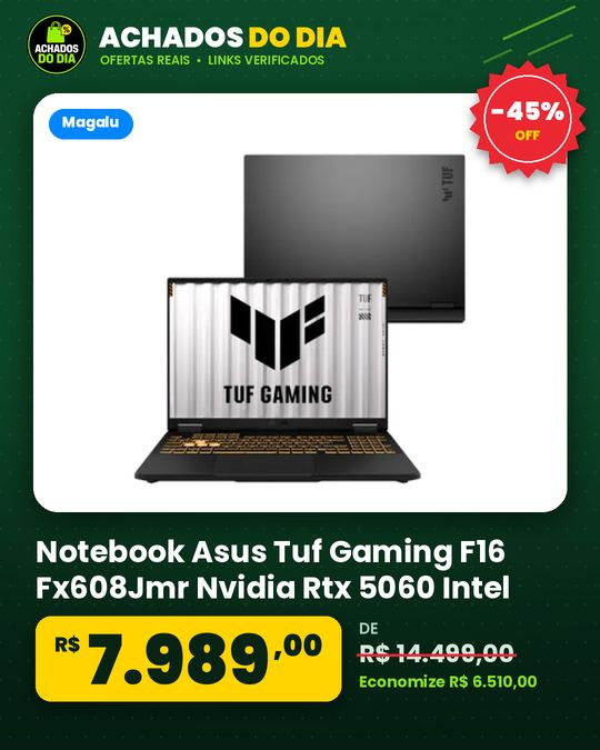Notebook Asus Tuf Gaming F16 Fx608Jmr Nvidia Rtx 5060 Intel Core I5 14A 16GB Ram 512GB Ssd Windows 11 Home 16