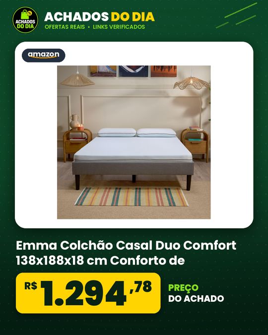 Emma Colchão Casal Duo Comfort 138x188x18 cm Conforto de Dupla Face Suporte ideal para o corpo Alta Durabilidade