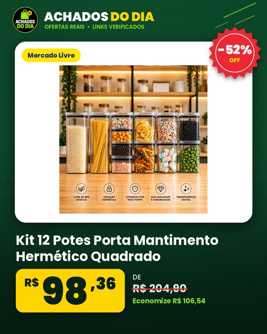 Kit 12 Potes Porta Mantimento Hermético Quadrado