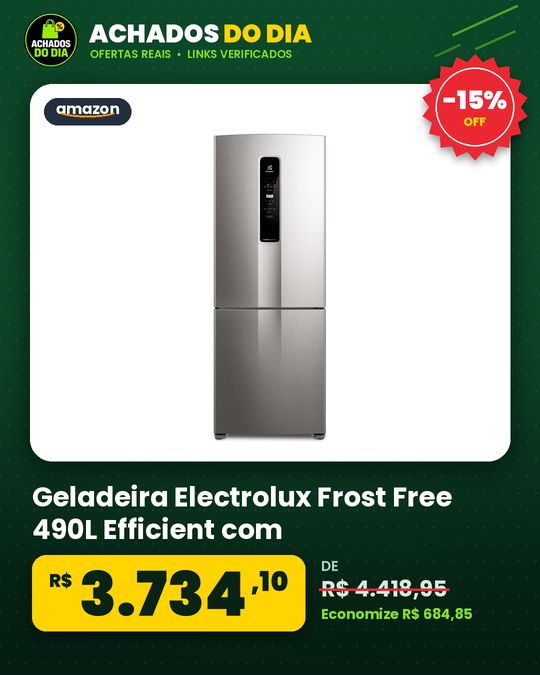 Geladeira Electrolux Frost Free 490L Efficient com AutoSense Inverse Inox Look (IB7S) 127V