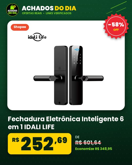 Fechadura Eletrônica Inteligente 6 em 1 IDALI LIFE Biometria Senha Touch Senha Tempo