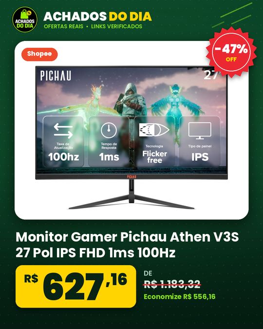 Monitor Gamer Pichau Athen V3S 27 Pol IPS FHD 1ms 100Hz HDMIVGA PG-ATH27V3S-BL