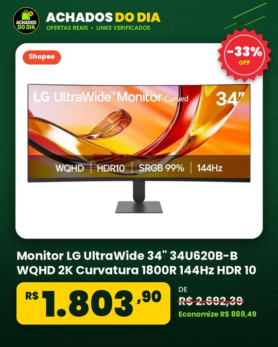 Monitor LG UltraWide 34" 34U620B-B WQHD 2K Curvatura 1800R 144Hz HDR 10
