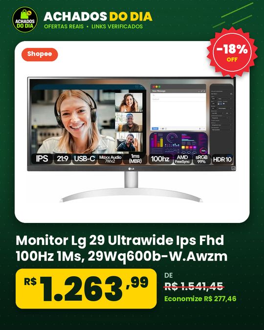 Monitor Lg 29 Ultrawide Ips Fhd 100Hz 1Ms - 29Wq600b-W.Awzm