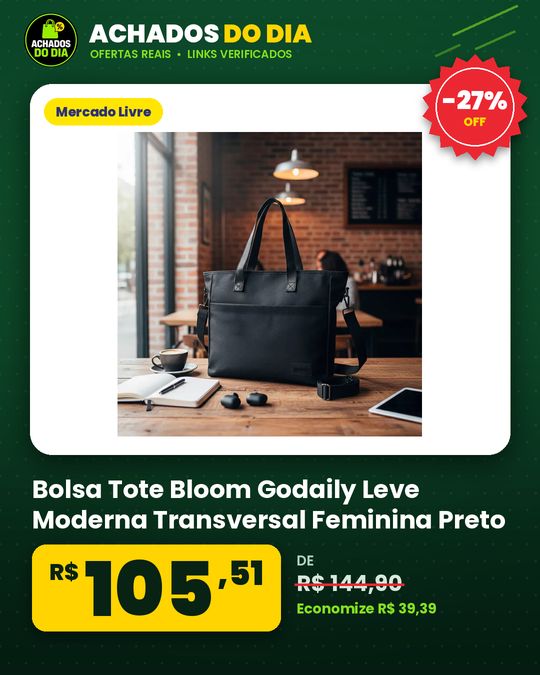 Bolsa Tote Bloom Godaily Leve Moderna Transversal Feminina Preto