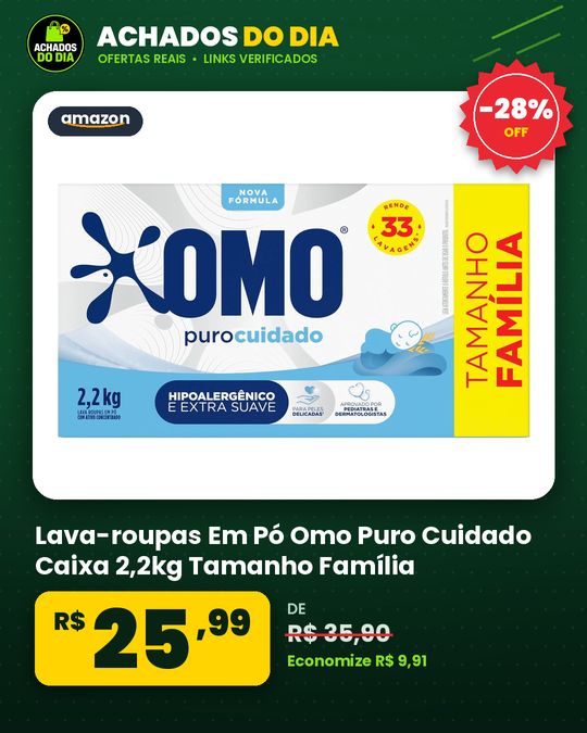 Lava-roupas Em Pó Omo Puro Cuidado Caixa 2,2kg Tamanho Família