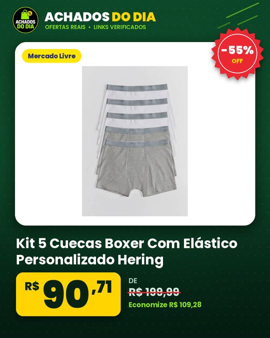 Kit 5 Cuecas Boxer Com Elástico Personalizado Hering
